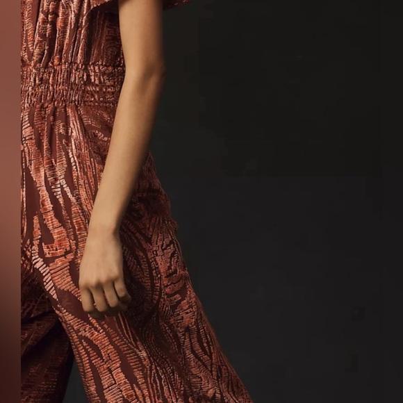 Anthropologie A+ Somerset Jumpsuit Velvet
Burnout Edition Flare Rusty Wine Pink - Picture 2 of 9